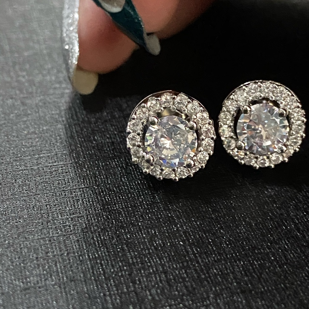 sale!925 Sterling Silver Halo Earrings - Picture 3 of 4